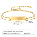 Detail of golden double-layer stainless steel bracelet with engravable blank nameplate - Rectangular Polished Bar Style (Style 5)