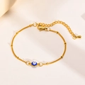 Golden stainless steel evil eye chain bracelet for women with blue enamel pendant charm - Bracelet / 16+5cm