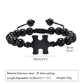Bracciale regolabile in perle di agata nera con ciondolo puzzle in acciaio inossidabile - Nero