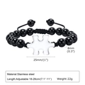 Dettaglio del bracciale regolabile in agata nera con ciondoli puzzle in acciaio inox - Color Acciaio