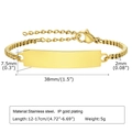 Detail view of 2mm box chain and 38mm engravable gold stainless steel plate on bracelet - 12-17cm / Plain Plate (BR-1540) / Gold