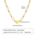 Golden stainless steel heart pendant necklace with 6.5mm paperclip chain for women - Necklace / Gold