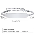 Silver finish stainless steel box chain bracelet with blank rectangular ID tag - 12-17cm / Plain Plate (BR-1540) / Steel