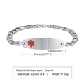 Detalles de la pulsera médica en oro rosa con especificaciones y cadena estilo Figaro - Color Acero