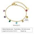 Dettaglio del bracciale dorato con 7 ciondoli in zirconia cubica colorata da 5mm e chiusura - Stile Dorato (BR-1620G)