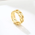 Bague chaîne cubaine dorée en acier inoxydable avec motifs d'étoiles ajourés - Taille US 7 / Étoile Creuse Or