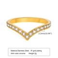 Detail view of V-shaped gold ring featuring AAA cubic zirconia and IP gold plating - US 6 / Gold (with Zirconia)
