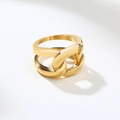 Bague en acier inoxydable doré poli avec un design texturé de maillons de chaîne - Taille US 6 / Intertwined Gold