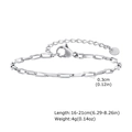 Minimalist silver paperclip chain bracelet in stainless steel with adjustable lobster clasp - BR-1515S Silver Bracelet (BR-1515S) / 16+5cm