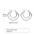 Orecchini a cerchio a cuore cavo in acciaio inossidabile argento, 30mm x 30mm - Stile Geometrico a Forma di D (EH-274)