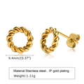 Pendientes de botón redondos trenzados en acero dorado de 9,4 mm con cierre de mariposa clásico - Dorado