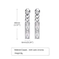 Long bar copper drop earrings with AAA cubic zirconia in silver finish, 40mm height - Silver