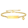 Golden titanium steel rolo chain bracelet featuring a polished heart charm and bar - Gold Chain Width 3mm; Total Length 16.5+5cm