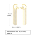 Detailed view of gold butterfly tassel earrings in stainless steel with measurements - Gold (ED-630)