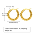Orecchini a cerchio a corda intrecciata dorata in acciaio inox con dimensioni da 24mm - Oro