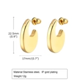 Pendientes en U de acero inoxidable dorado, 22,5mm con baño de oro al vacío - Dorado
