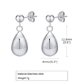 Pendientes de gota en acero inoxidable plateado pulido de 12,8mm por 8mm de ancho - Plateado