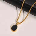 Minimalist gold stainless steel necklace with irregular black enamel pendant on leather case - Gold Oval Necklace 60CM