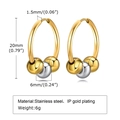 Créoles de 20mm en acier inoxydable avec trois perles dorées et argentées polies - Or Acier