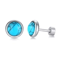 Pendientes de acero inoxidable pulido con turquesa azul cielo y vetas oscuras - Turquesa Azul Cielo - Base Plateada (Estilo 1)