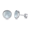 Pendientes de botón minimalistas de acero inoxidable con incrustación de turquesa - Nácar Artificial Blanco - Base Plateada (Estilo 2)