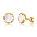 Pendientes redondos de acero dorado con incrustación de nácar blanco de efecto irisado - Nácar Artificial Blanco - Base Dorada (Estilo 5)