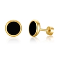 Minimalist gold stainless steel stud earrings with round black enamel inlay - Black Glossy - Gold Base (Style 6)