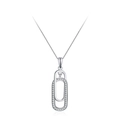 Minimalistische s925 zilveren ketting met in elkaar grijpende zirkonia dubbele ringen - Witgoud