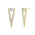 Elegant gold V-shaped stud earrings featuring a large triangle-cut center crystal - 925 Silver / Gold