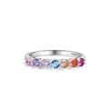 Anello geometrico in argento S925 con sette zirconi colorati taglio arcobaleno - Taglia US 5 / Sette Pietre Arcobaleno (JZ1369R)