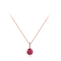 Élégant collier en argent S925 or rose avec pendentif rubis rond et petits diamants - Collier (TL157R) / Argent 925