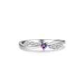 Anello in argento S925 con zircone viola a forma di cuore e design a fascia incrociata - Taglia US 5 / Pietra a Cuore Viola (JZ1441V)