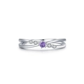 Anello in argento S925 con zircone viola rotondo e design a fascia incrociata intrecciata - Taglia US 5 / Pietra Rotonda Viola (JZ1524V)