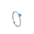 Elegante anello in argento sterling S925 con gemma blu rotonda e zirconi bianchi fini - Taglia US 9 / Blu Tondo (JZ904B)