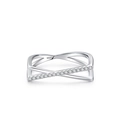 Bague croisée en argent sterling S925 avec pavage de zircons pour un look chic - US 5 / Argent (JZ1819)