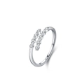 S925 sterling silver geometric open ring with double layer wave design and cubic zirconia - US Size 5 / Silver (JZ1695)