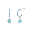 Elegant S925 sterling silver earrings with turquoise blue gemstone and round drop design - Geometric Round Style (ED3331) / 925 Silver
