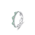 S925 Sterling Silber Ring mit grünem Emaille-Auge und Zirkonia-Mikropflasterung - US Größe 5 / Minzgrüner Teufelsauge Stil (JZ1832)