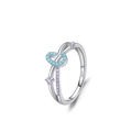S925 sterling silver crossover ring featuring turquoise beads and purple zircons - US Size 5 / Double Line Cross Style (JZ1833)