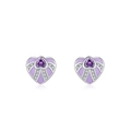 S925 silver heart stud earrings with purple enamel and pavé-set sparkling crystals - 925 Silver / Purple (ED3418)