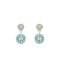 S925 Silber Sonnenblumen-Ohrhänger mit blauem Emaille und funkelnden Mikrodiamanten - Hellblaues Emaille Gänseblümchen Drop (ED3433) / 925er Silber
