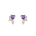 S925 silver heart stud earrings with purple and green crystals in minimalist design - Heart Purple Zirconia Style (ED3354)
