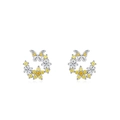 S925 sterling silver butterfly floral wreath earrings with yellow cubic zirconia stones - 925 Silver / Silver And Yellow (ED3381)
