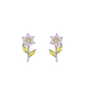 S925 sterling silver flower earrings with pink and yellow zircons in a floral design - 925 Silver / Rainbow Style (ED3384)