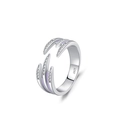 Anillo abierto de plata de ley S925 con esmalte lavanda y micropavé de circonitas - Talla US 5 / Plateado/Púrpura Claro (JZ1840)