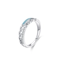 S925 sterling silver triple layer ring with light blue enamel, chain link, and crystals - US Size 5 / Double Layer Chain Enamel Style (JZ1915)