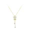 Collana orchidea in argento S925 con smalto bianco e nappe di zirconi scintillanti - Argento 925 / Stile Nappa Orchidea (TL166)