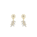 S925 silver daisy earrings with white enamel petals and marquise-cut zircon leaf drops - Little Daisy Leaf Drop Style (ED3434) / 925 Silver