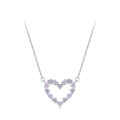 Elegante collana in argento S925 con cuori in smalto viola e pietre di zircone - Ciondolo a Cuore Viola (TL185) / Argento 925