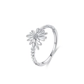 Vintage S925 sterling silver sunflower daisy ring with twisted rope band design - US Size 5 / Silver (JZ1893)